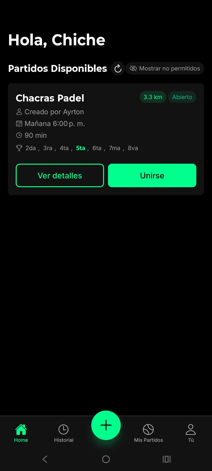 Partidos disponibles